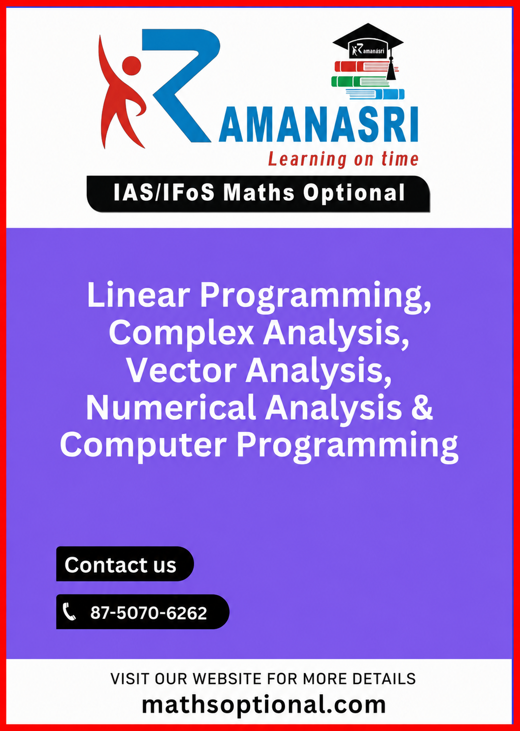 UPSC Maths Optional Books of Linear Programming, Complex Analysis, Vector Analysis, Numerical Analysis and Computer Programming