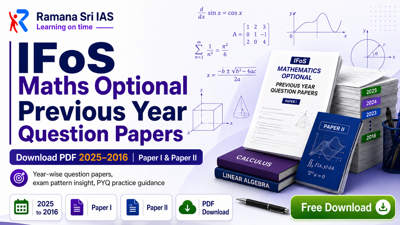 IFoS Maths Optional Previous Year Question Papers PDF 2025 to 2016 - Ramana Sri IAS