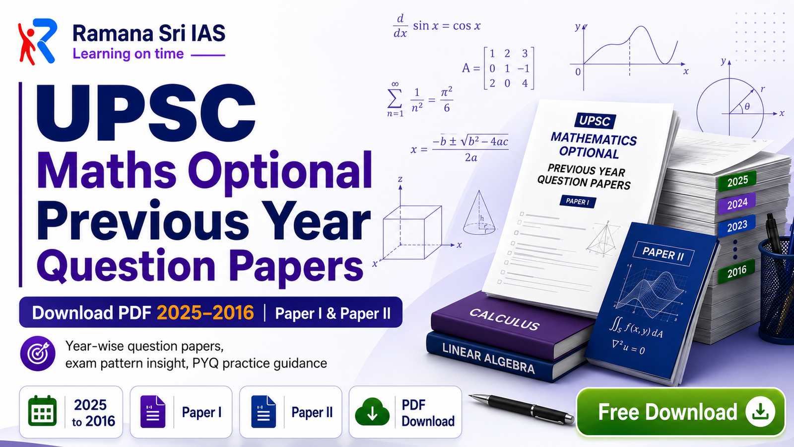 UPSC Maths Optional Previous Year Question Papers PDF 2025 to 2016 - Ramana Sri IAS