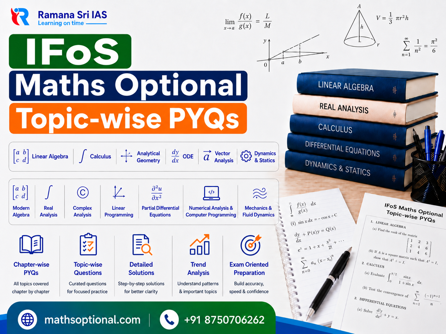 IFoS Maths Optional Topic-wise PYQs for Paper I and Paper II - Ramana Sri IAS