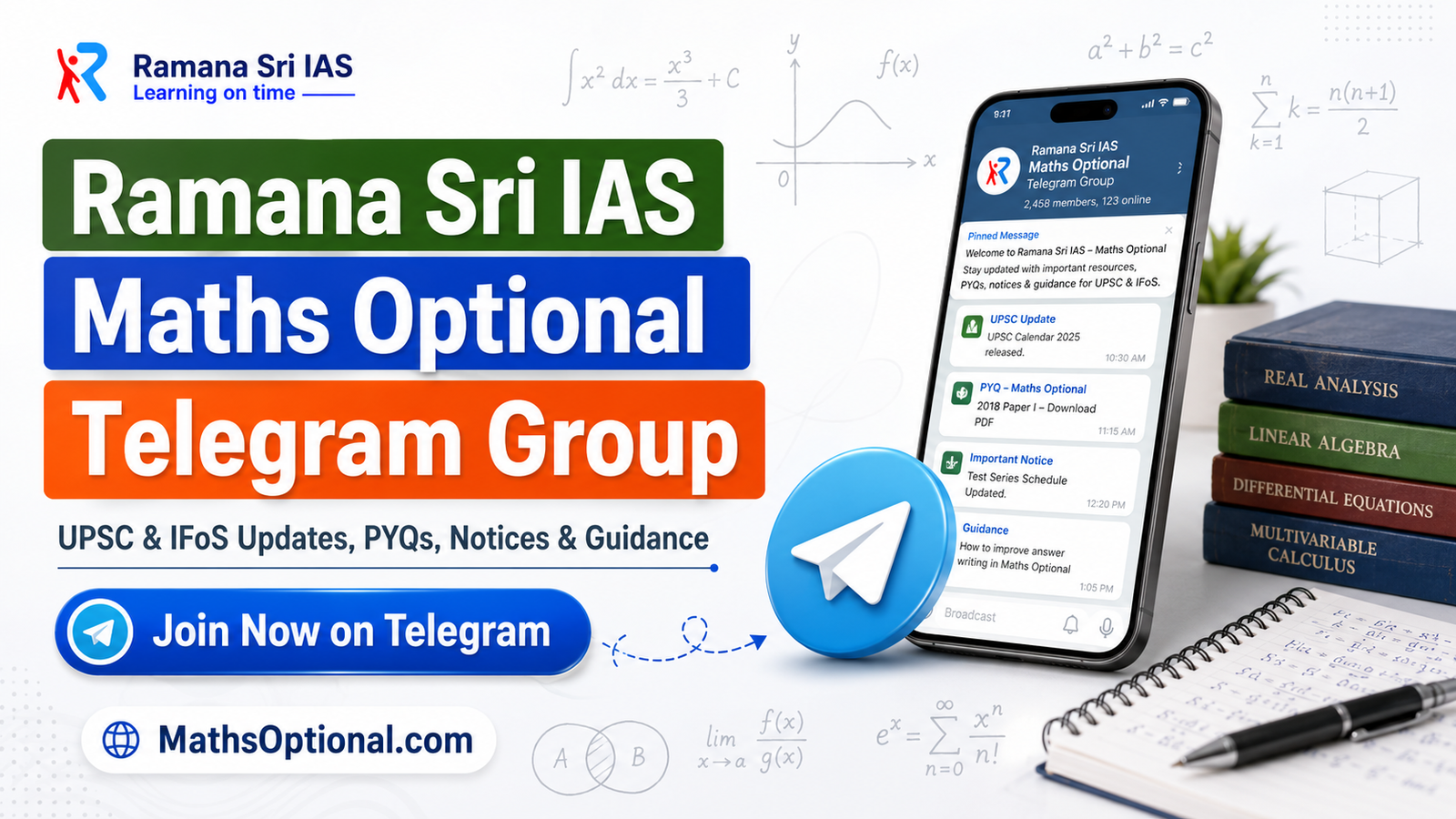 Telegram Group for Maths Optional updates and guidance - Ramana Sri IAS
