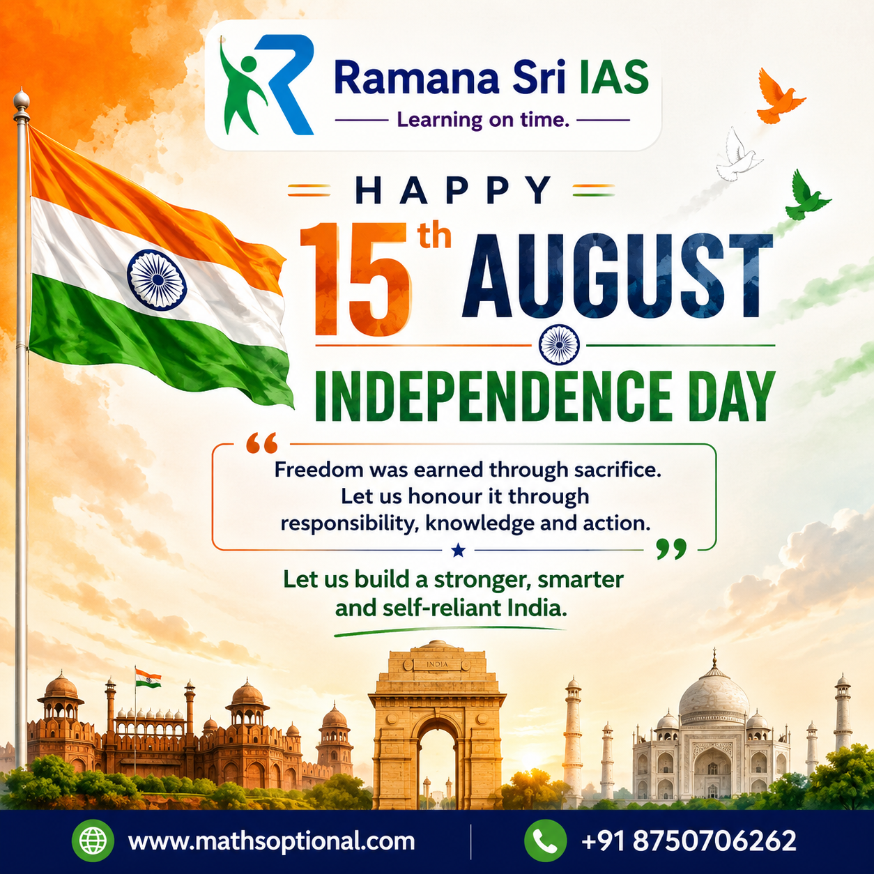 Happy 15th August Independence Day banner by Ramana Sri IAS